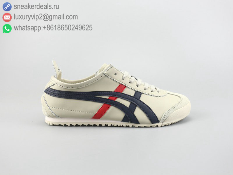 ONITSUKA TIGER MEXICO 66 LOW BEIGE BLACK LEATHER UNISEX RUNNING SHOES